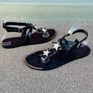 NEW $295~MISS TRISH of CAPRI~Rhinestone Star Ankle Strap Flat Sandals~9.5/10/40